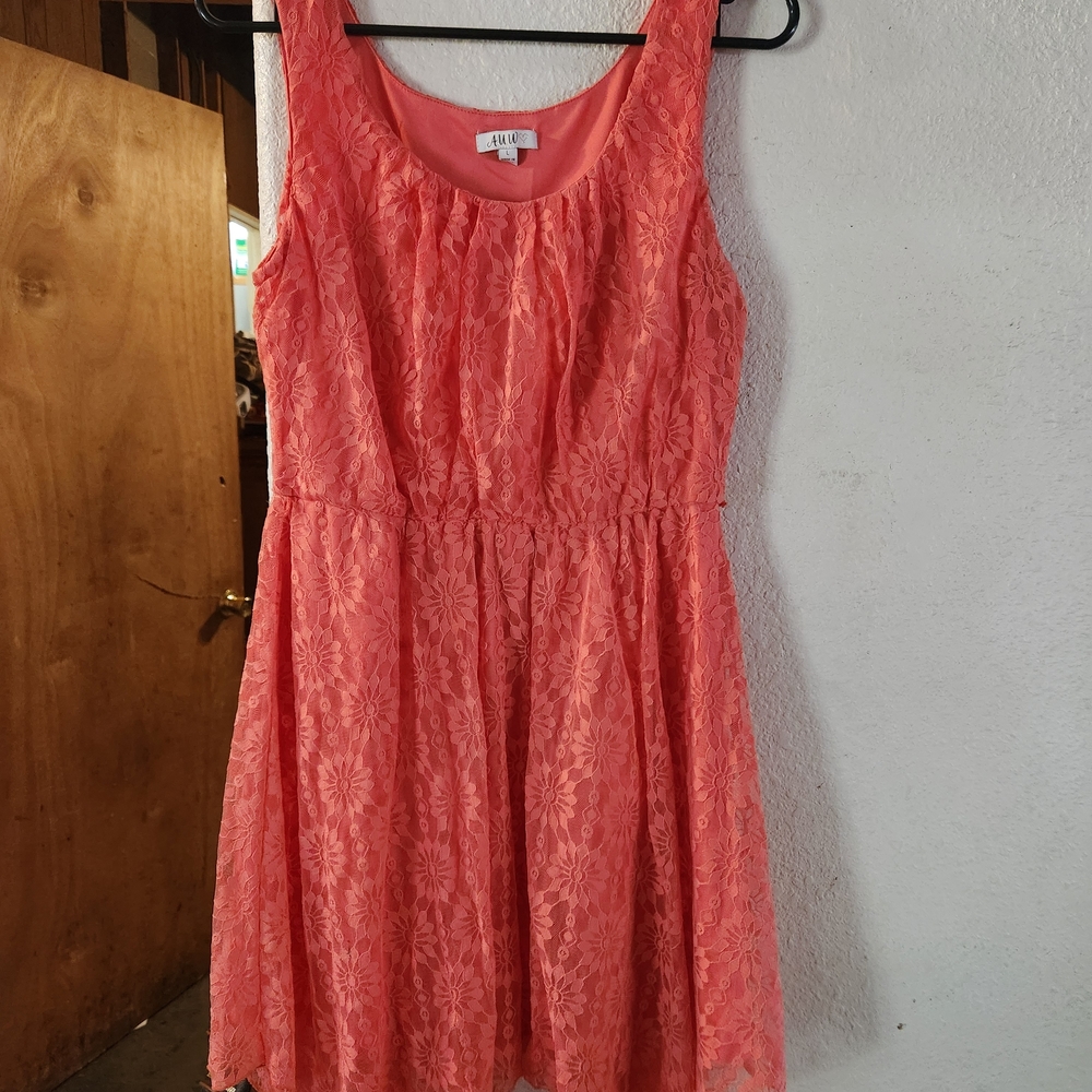 AUW Coral Lace Mini Dress